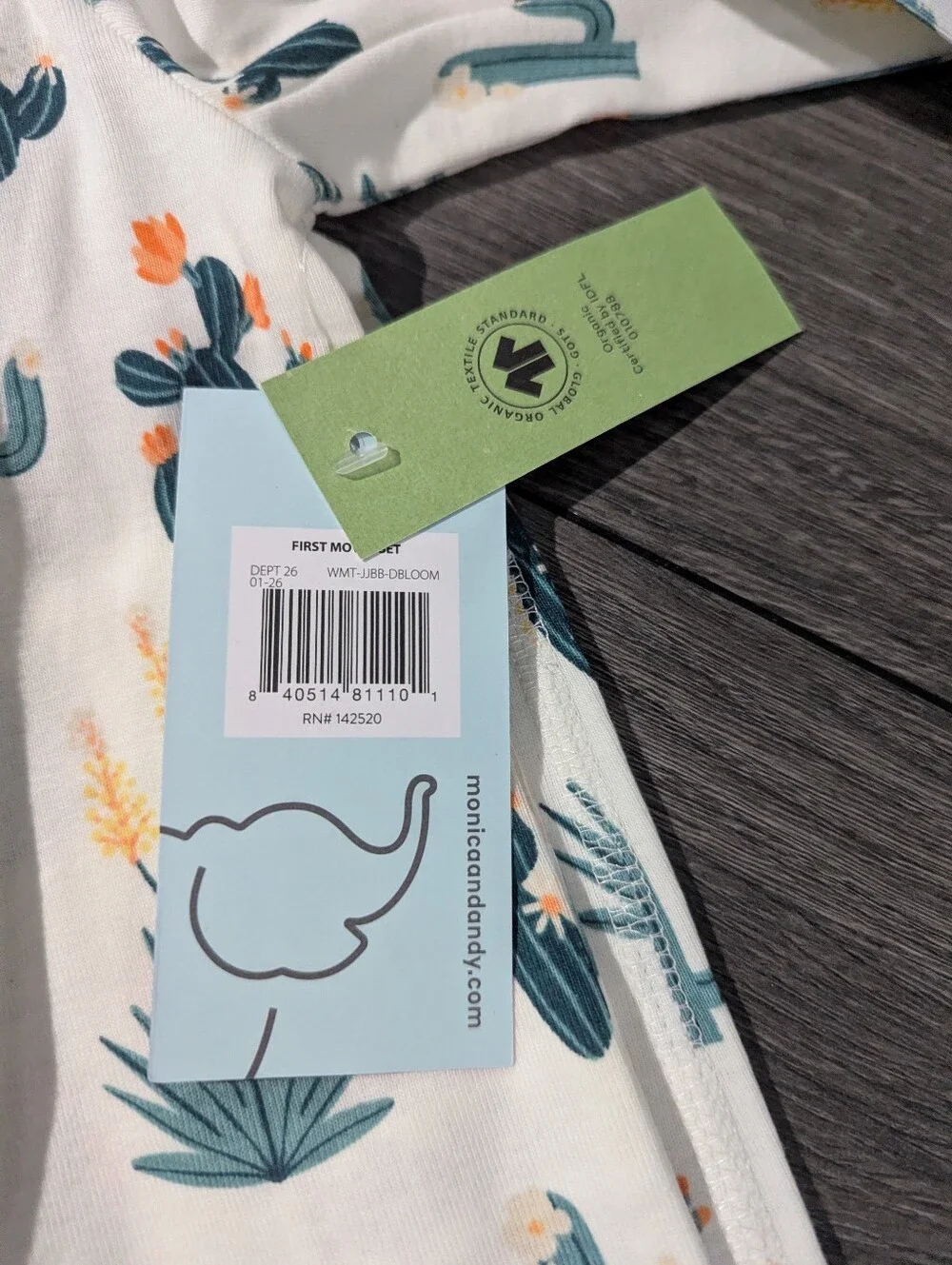 M+O GOTS Certified Organic Cotton Light Blue Cactus Print Long Sleeve Set